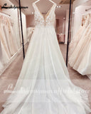 V Neck Boho A Line Wedding Dress 2023 Chic Robe Tank Bohemian Beach Bride Dress Lace Appliques Tulle Vestido De Noiva