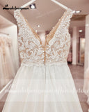 V Neck Boho A Line Wedding Dress 2023 Chic Robe Tank Bohemian Beach Bride Dress Lace Appliques Tulle Vestido De Noiva