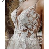 Vintage Beach Wedding Dresses Spaghetti Tulle Long Lace Beach Bridal Gown A-Line Court Train vestido de noiva Lakshmigown