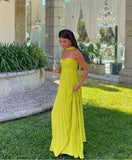 Modest A line Sweetheart Yellow Chiffon Prom Dresses Formal Summer Spring Wedding Guest Dresses Wedding Guest Outfit HZ1214