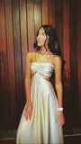 Modest A line Halter Champagne Satin 20th Birthday Dress Prom Dress 18th Birthday Outfits Holiday Outfit HZ1214