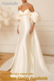 Ivory Mermaid Wedding Dresses 2023 Sweetheart Satin Bridal Gowns Boho Beach Detachable Train Wedding Prom Gowns Custom Size
