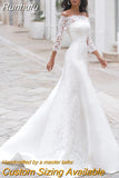 Mermaid Boat Neck Wedding Dress 3/4 Sleeves Boho Lace Appliques 2023 Bridal Gown Off Shoulder Buttons Robe De Mariée