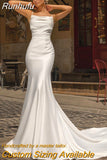 2023 White Mermaid Wedding Dresses Elegant Spaghetti Straps Satin Bridal Gowns Boho Beach Princess Wedding Gowns Custom Size