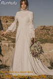 Wedding Dresses For Woman Lace High Neck Flare Sleeve Bride Robe Simple Floral Print Button Appliques Vestidos De Novia