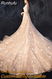 New O Neck Wedding Dress With Sweep Train Shining Sequins Lave Bridal Ball Gown Plus Size Custom Made Vestido De Noiva