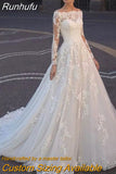 NICEB Boat Neck Lace Wedding Dress Appliques Long Sleeve Bridal Gown With Button Vestidos De Noiva Mariage Custom Made