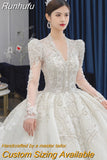 Sleeved Winter Wedding Dress 2023 New V Neck Luxury Beading Princes Wedding Gown Vestido De Noiva