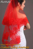 Champagne One Layer Veil Lace Egde Short Red Wedding Marriage Veils Red Pure Whtie Adult Veil Special Price