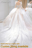 Beading Wedding Dress Sexy See Through Deep V Neck Bride Dress 2023 New Long Sleeve Winter Wedding Gowns Robe De Mariee