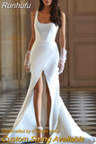 Elegant Mermaid Wedding Dresses White Sleeveless Satin Bridal Gowns Boho Beach High Split Wedding Prom Gowns Robes De Mariée