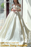 Simple A-Line Wedding Dresses Off The Shoulder Satin Sweep Train Bridal Gowns Boho Beach Evening Wedding Gowns Custom Size
