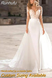 Lace Long Sleeve Wedding Dress Mermaid Sexy V-Neck Bridal Gown Appliques Open Back Spandex And Tulle Train Custom Made
