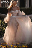 Beach Wedding Dresses Pink 2023 Elegant Sweetheart Lantern Sleeve A-Line Lace Appliques Boho Bridal Gowns Custom Made 925