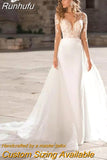 Lace Long Sleeve Wedding Dress Mermaid Sexy V-Neck Bridal Gown Appliques Open Back Spandex And Tulle Train Custom Made