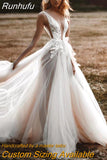 Sexy Backless Wedding Dress For Bride 2023 Illusion V-Neck Bridal Gown Applique Sweep Train A-Line vestidos de novia 925