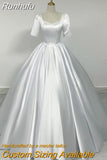 New Luxury Satin Wedding Dress Pure White With Train Simple Bridal Ball Gown Plus Size Custom Made Lace Up Vestido De Noiva