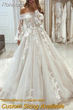 Women's Wedding Dresses Lace Decal Sexy Off Shoulder Long Sleeve Princess Prom Bridal Gown Bohemia Fashion Robe De Mariée