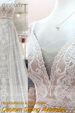 A Line Boho Wedding Dress Spaghetti Straps Lace Tulle V Neck Sleeveless Open Back Vestidos de Fiesta