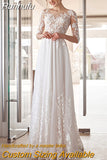 Half Sleeve A-Line Wedding Dress 2023 Lace Appliques O-Neck Civil Bridal Gown With Button Back Tulle Floor Length