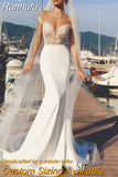 O-Neck Wedding Dresses Lace Appliques Sexy Mermaid Short Sleeve Bride Gown Vestidos Illusion Backless Zipper De Noiva