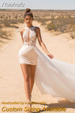 Halter Neck Wedding Dress Side Split Tulle A-Line With Short Skirt V-Backless Vestidos De Novia Beach Elegant Robe Gowns