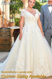 Ladies Plus Size Dubai Arabian Lace Appliqué Wedding Dress Sweeping Train Sexy V Neck Custom Bridal Dress 2023 Robe فستان