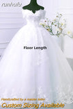 Novias Off Shoulder Plus Size Vestido De Noiva 2023 Wedding Dress Long Train or Floor Appliqes Pearls Bridal Tulle Mariage
