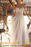 Charming Boho Wedding Dress Sweetheart Lace A-line Appliques Bohemian Off The Shoulder Bridal Gown Robe De Mariage