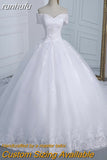 Shoulder Appliqes Pearls Wedding Dress Plus Size Vestido De Noiva 2023 Long Train Bridal Dresses Gowns Tulle Mariage