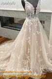 Champagne Boho Wedding Dress 2023 Lace Appliques Tulle Long Bridal Beach Wedding Gowns vestido de casamento princesa