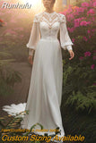 Chiffon Long Puffy Sleeves Boho Wedding Dresses 2023 High Neck Lace Appliques Muslim Bridal Gown Vintage Vestido De Noiva