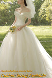 Light Simple Boho Wedding Dress 2023 New Boat Neck Off The Shoulder Bridal Dress Tuller Wedding Gowns