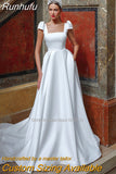Square Collar A-Line Satin Wedding Dresses Short Sleeve Floor Length Princesse Bridal Gowns Custom Size