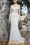 Simple Off The Shoulder Mermaid Wedding Dress For Bride 2023 Lace Backless Detachable Sleeves Floral Print Bridal Gown