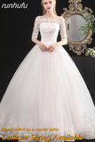 Boat Neck Vestido De Noiva 2023 New Red Wedding Dress with Sleeve Lace UP Appliques Plus Size Simple Bride Ball Gown