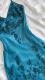 Vintage-Inspired Prom Dresses Under $180??Gothic Spaghetti Straps Blue Satin Chiffon Sheath Evening Dress with Beading HZ1108